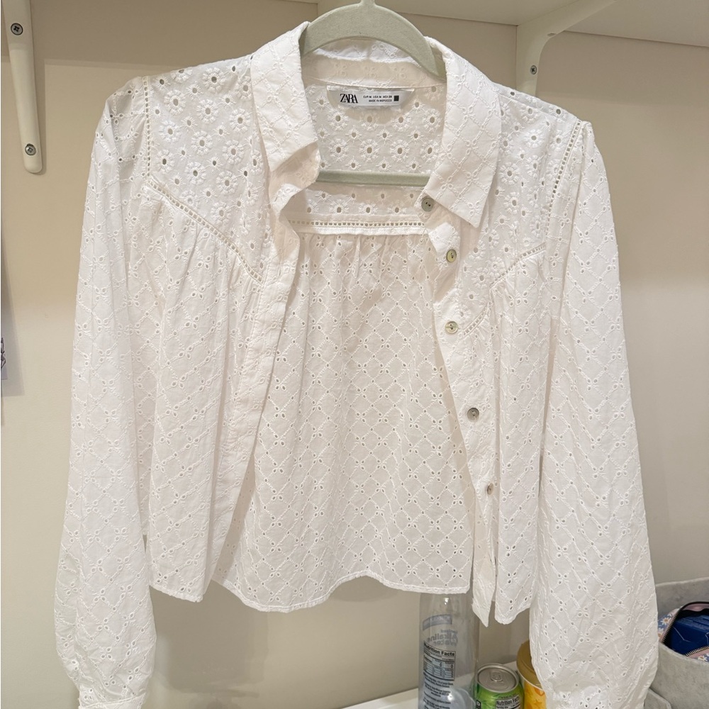 Zara White Eyelet Blouse